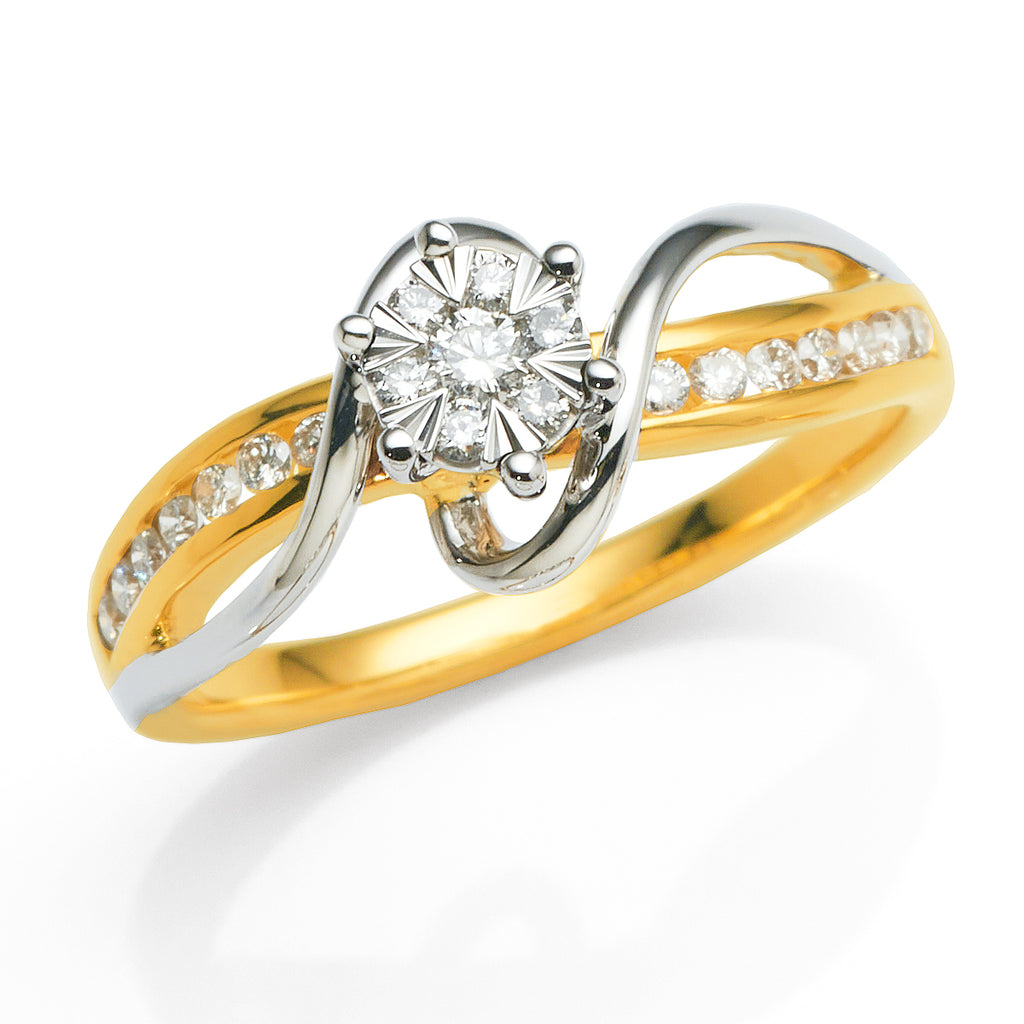 9ct Yellow Gold Diamond Cluster Ribbon Engagement Ring TDW 0