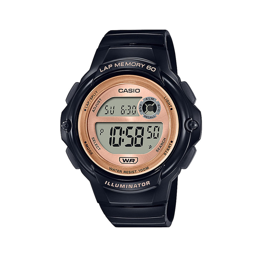 Casio Illuminator Black Resin & Rose Gold Watch LWS1200H-1A