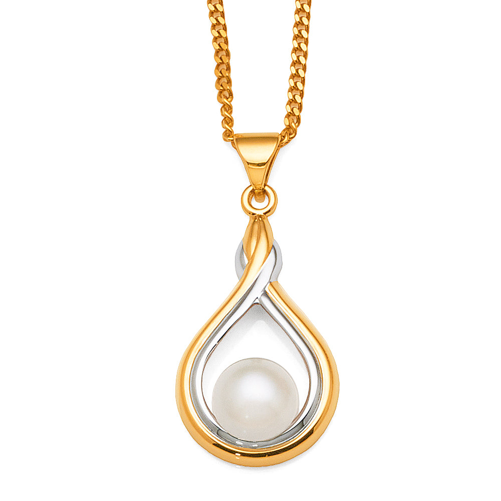 9ct Gold 2-Tone Pearl Crossover Pear Shaped Pendant
