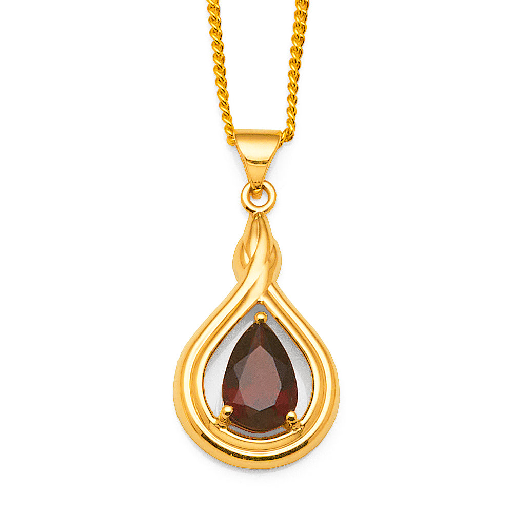 9ct Yellow Gold Pear Shaped Garnet Pendant