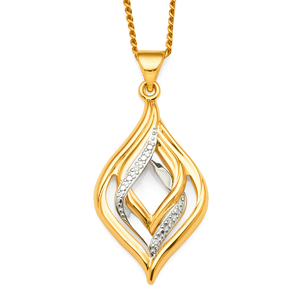 9ct Yellow Gold Diamond Open Crossover Eye Shaped Pendant