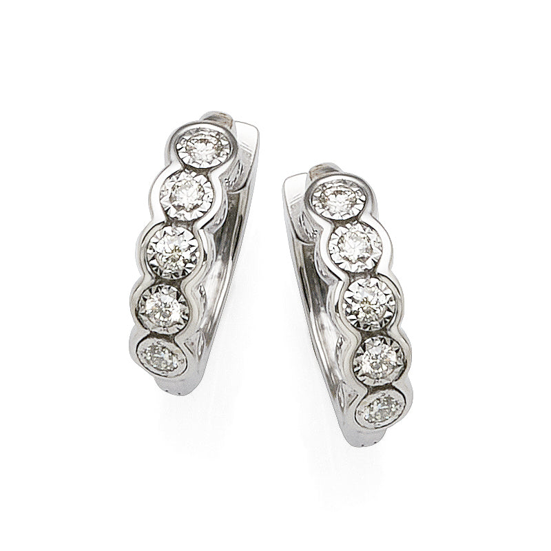 9ct White Gold Diamond Scalloped Edge Huggie Earrings TDW 0.