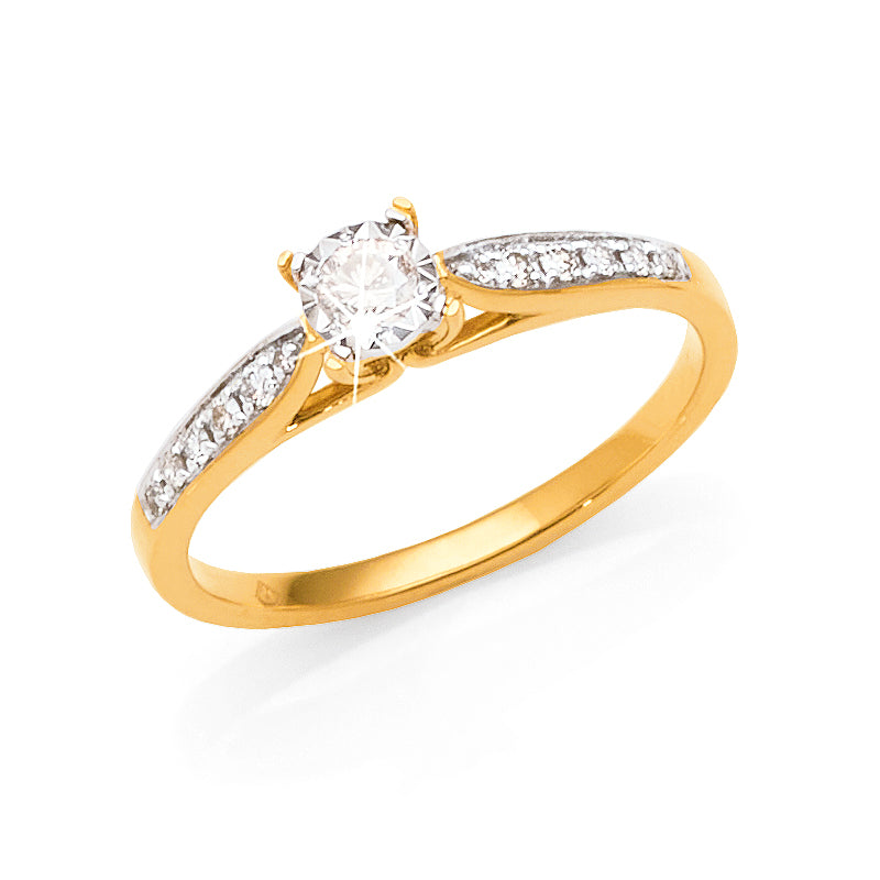 9ct Yellow Gold Brilliant Cut Diamond Engagement Ring TDW 0.