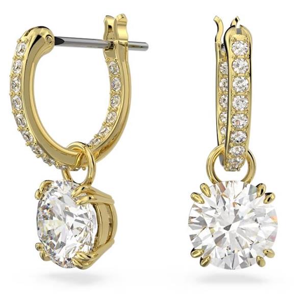 Swarovski Constella Gold Tone White Crystal Drop Hoop Earrin