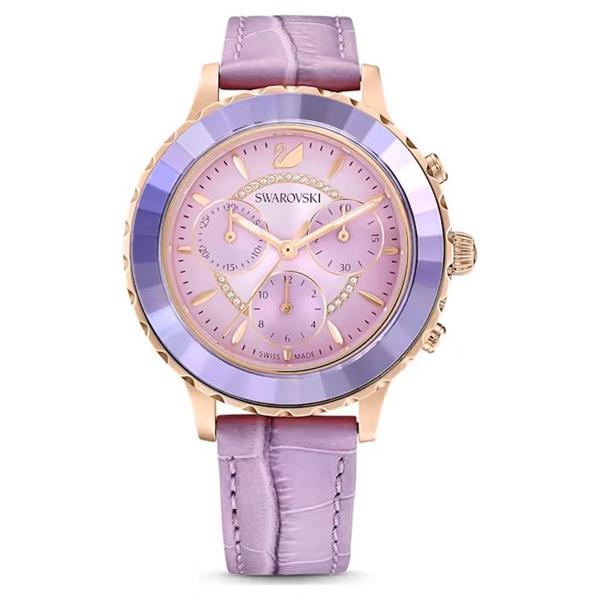 Swarovski Octea Lux Chrono Watch Leather Strap Rose Gold-ton