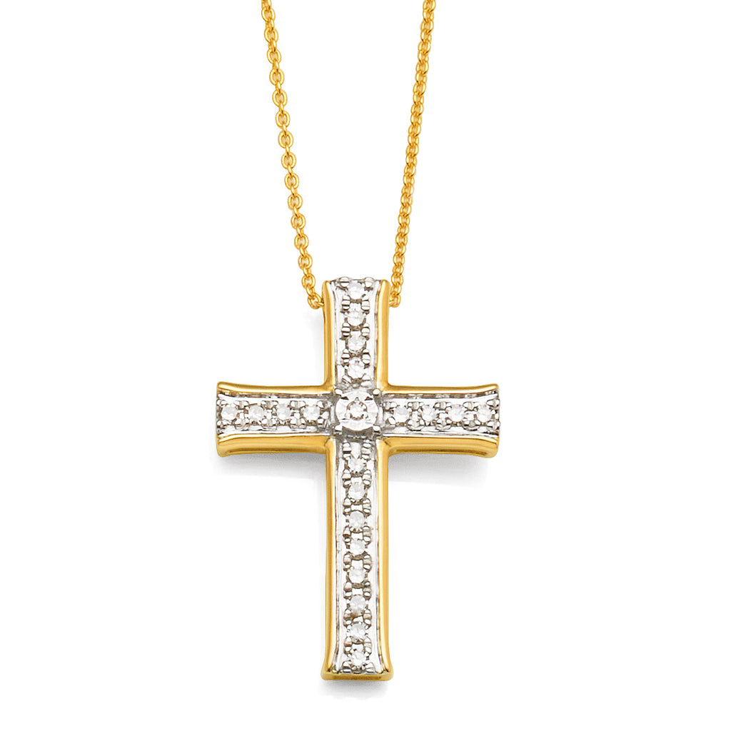 9ct Yellow Gold Diamond Set Cross Pendant TDW 0.10CT