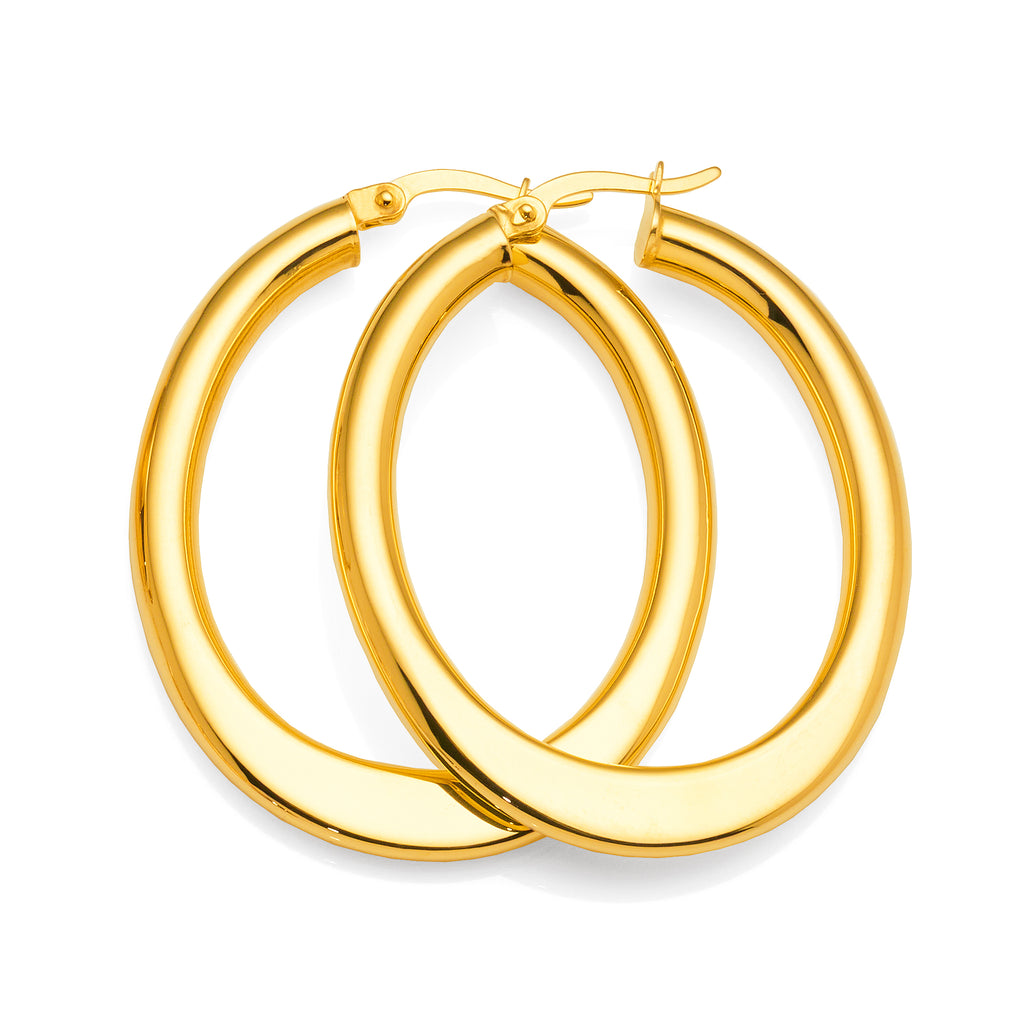 Yellow Gold Bonded 40mm Oval Hoop Earrings