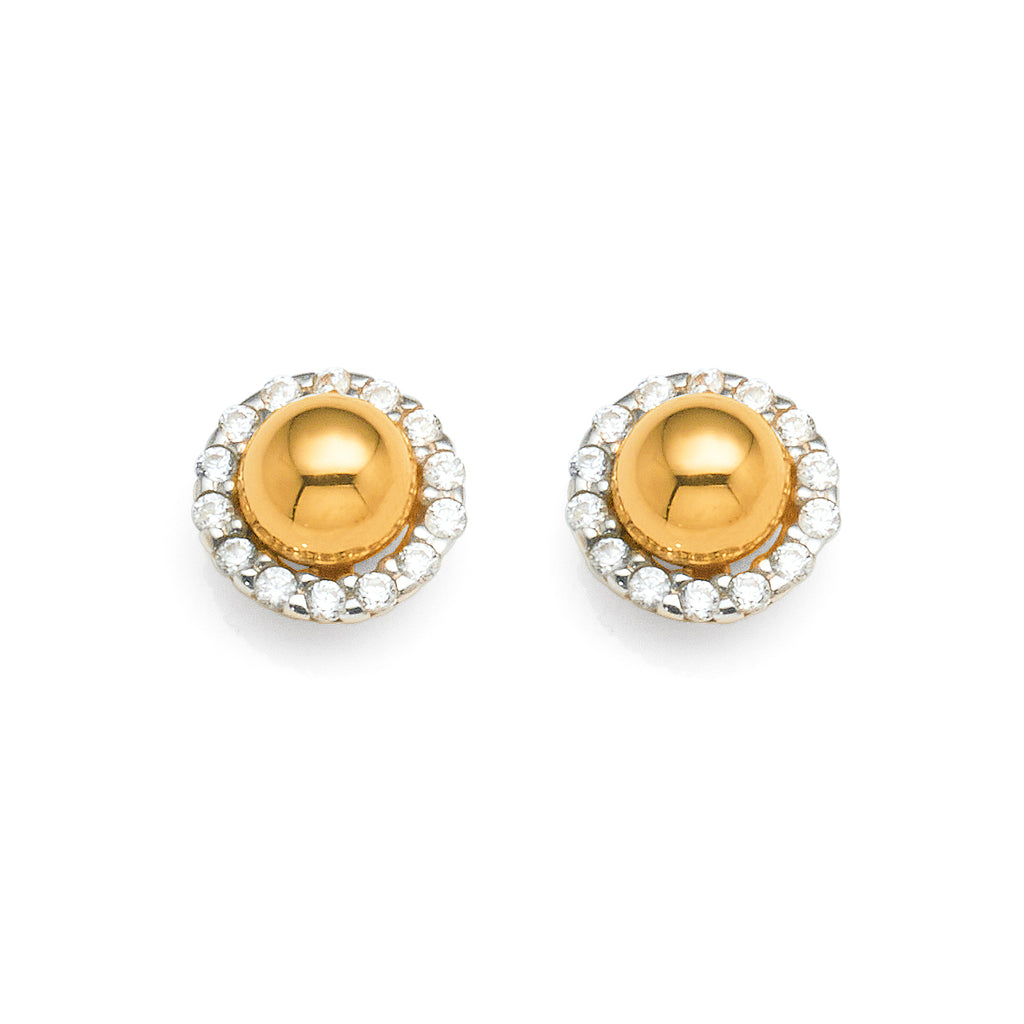 9ct Yellow Gold Cubic Zirconia Halo Ball Stud Earrings