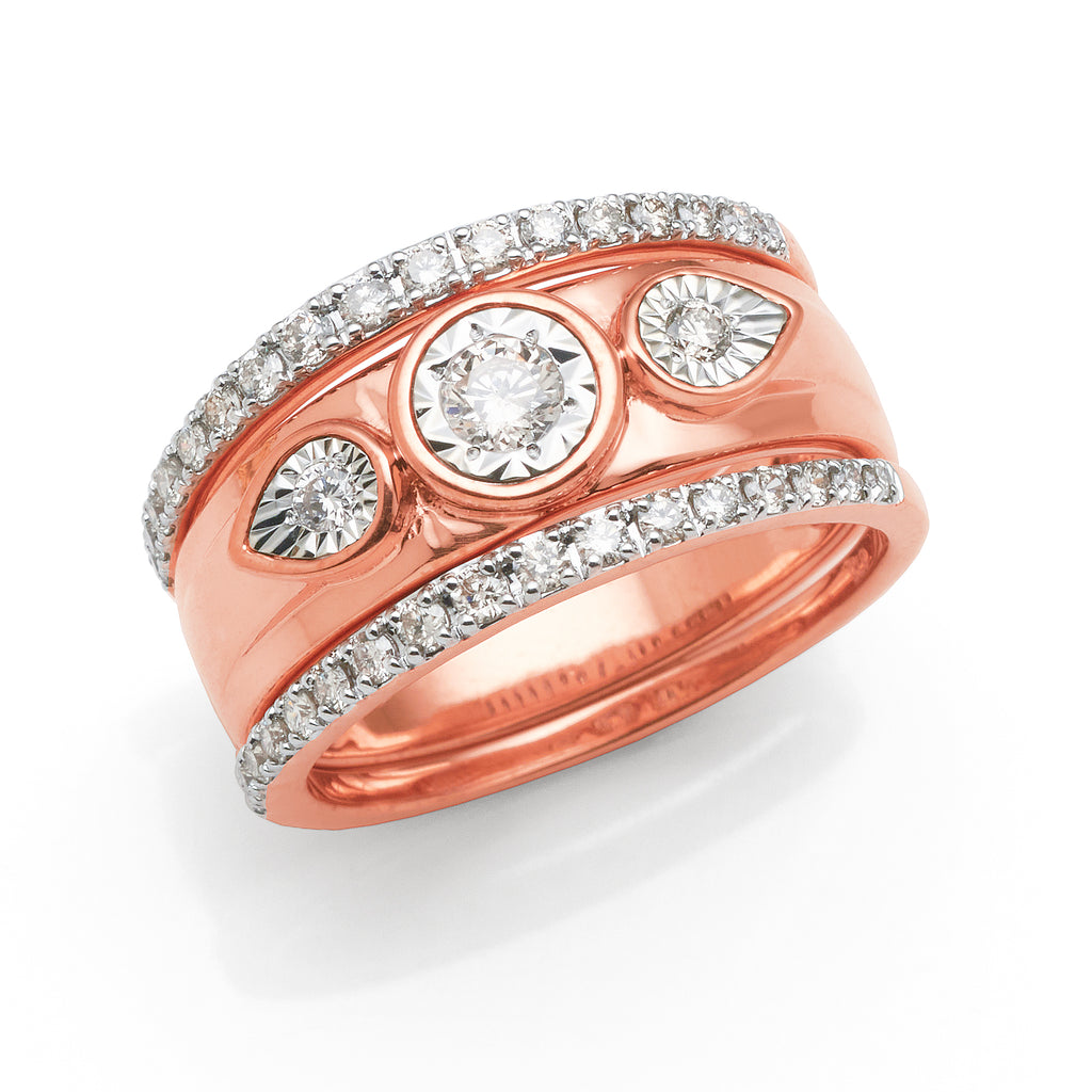 9ct Rose Gold Diamond Trilogy Dress Ring TDW: 0.62CT