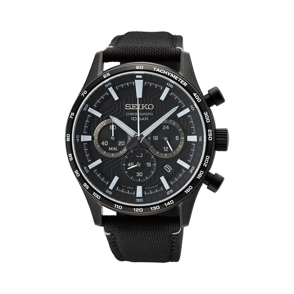 Seiko Chronograph Black Stainless Steel Watch SSB417P