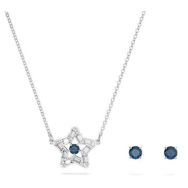 Swarovski Stella Open Star Blue Crystal Pendant & Earring Se