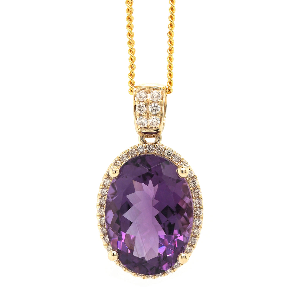 9ct Gold Amethyst and Diamond Halo Pendant