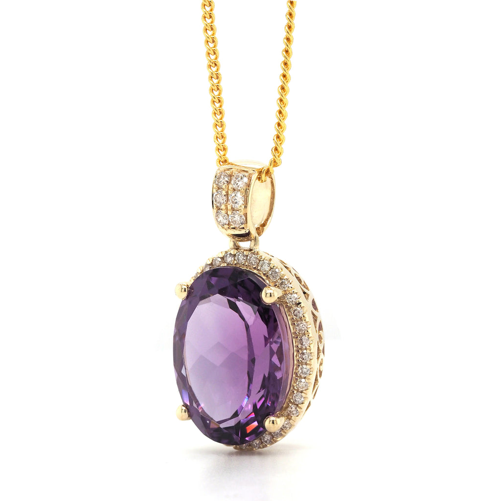 9ct Gold Amethyst and Diamond Halo Pendant