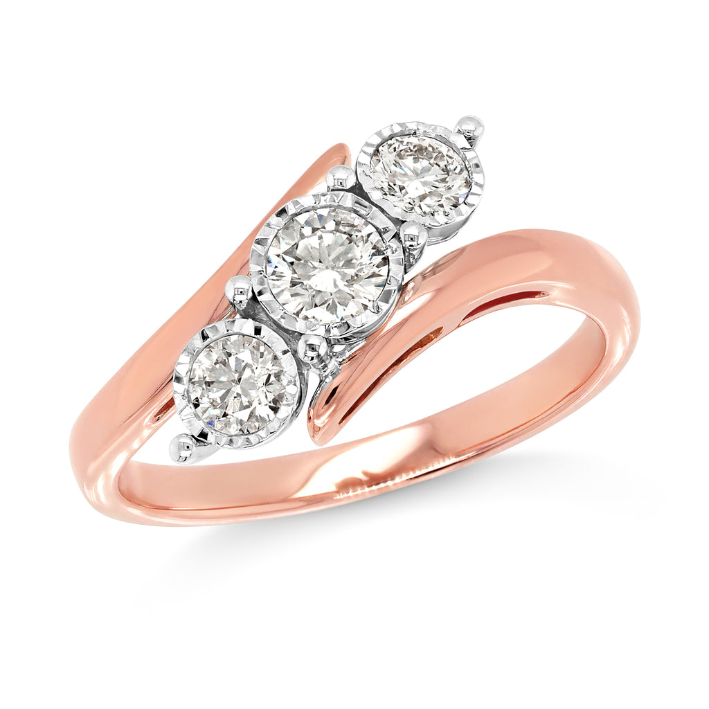 9ct Rose Gold Diamond Trilogy Engagement Ring TDW 0.50CT