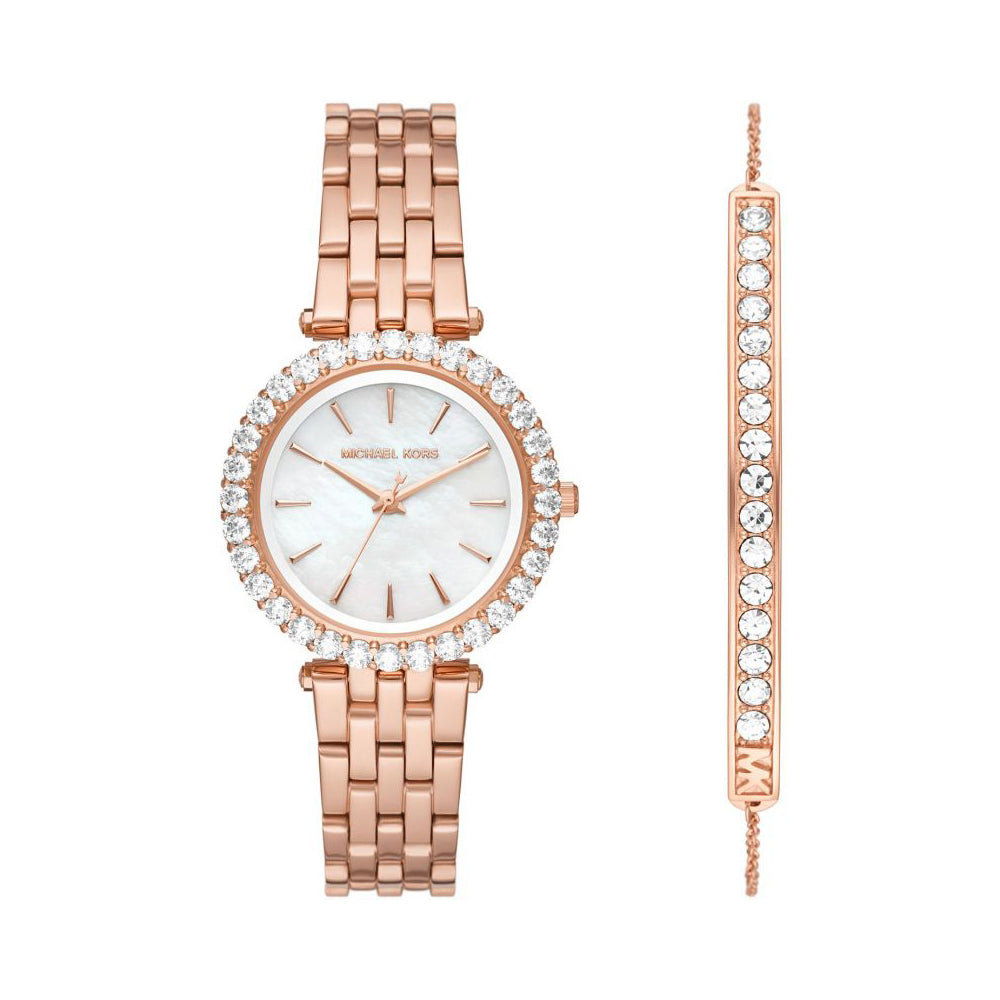 Michael Kors 'Darci' Rose Tone Crystal Watch & Bracelet Set