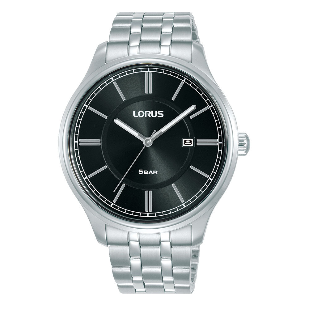 Lorus Black Dial Silver Markers Stainless Steel Watch RH947P