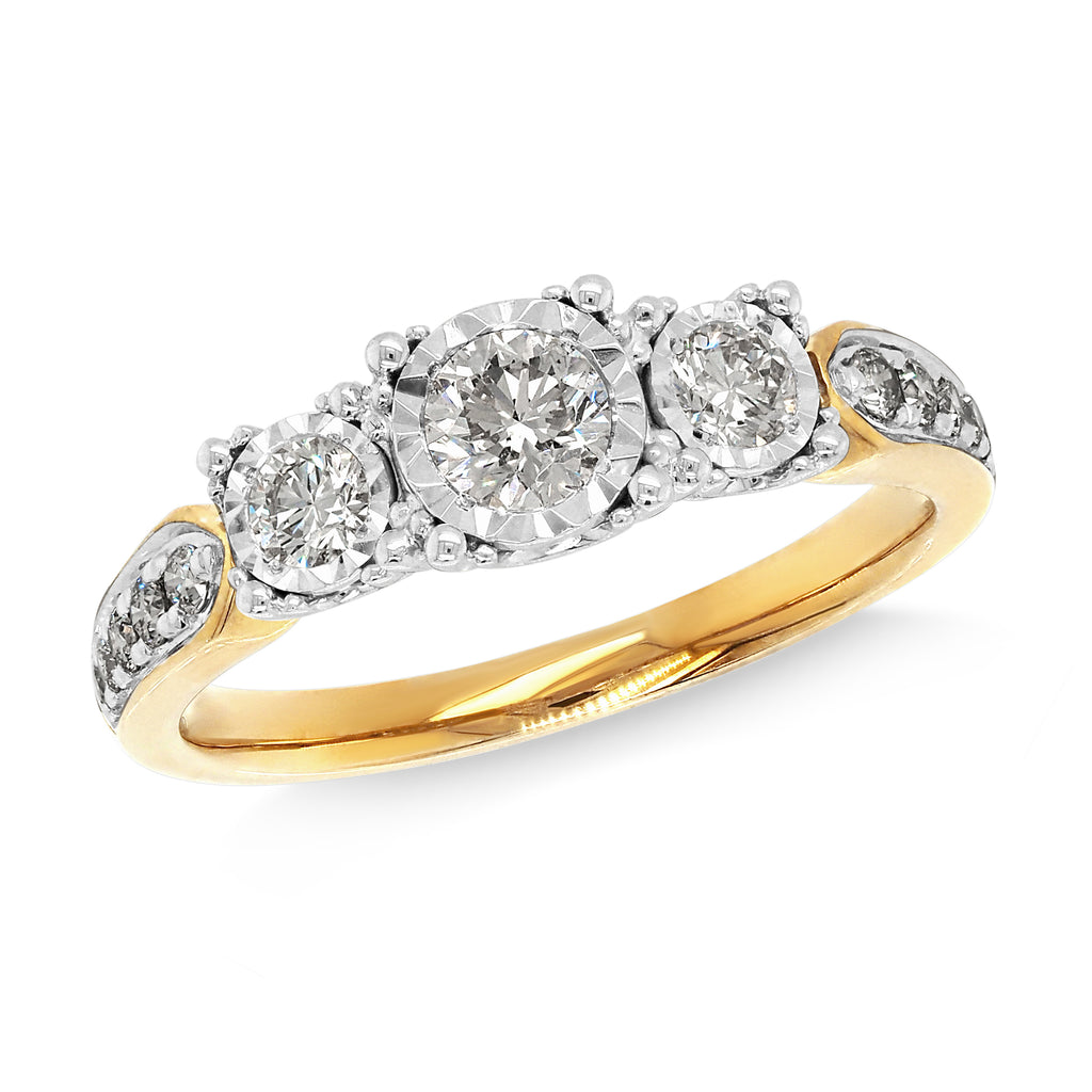 9ct Yellow Gold Trilogy Illusion Set Diamond Engagement Ring