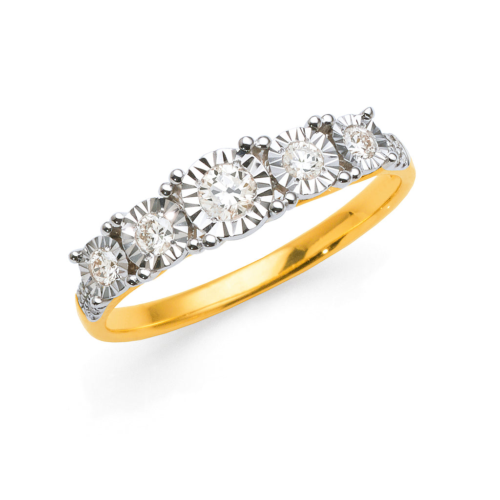 9ct Yellow Gold Brilliant Cut Five Diamond Row Ring TDW: 0.3