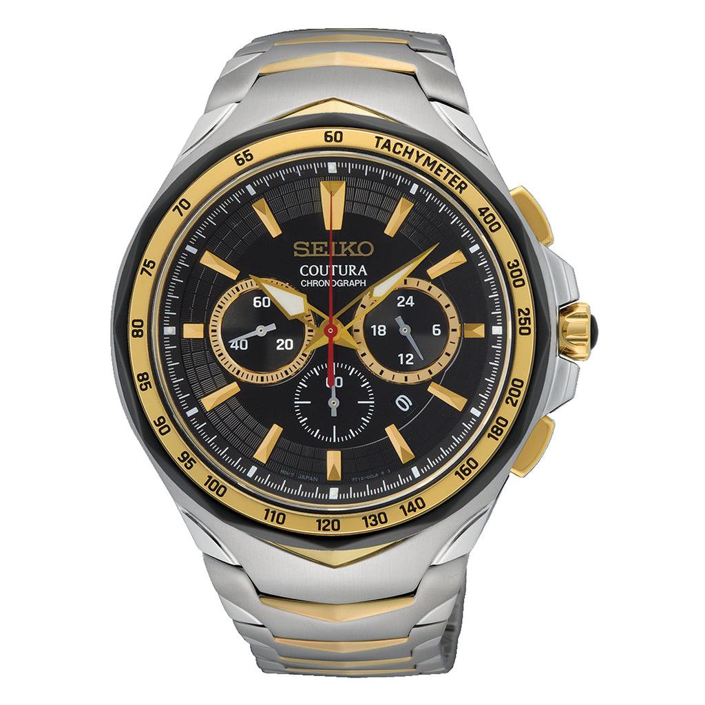 Seiko Coutura Chronograph Stainless Steel Black & Gold Watch
