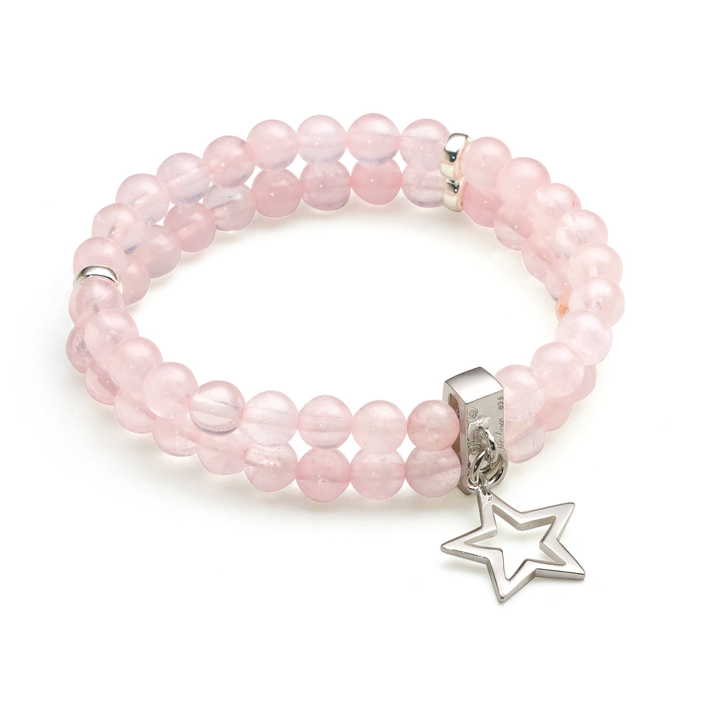 Von Treskow Double Row Rose Quartz Sterling Silver Star Brac