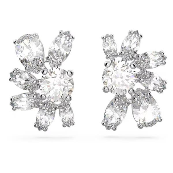 Swarovski Gema Half Flower White Crystal Stud Earrings 56446
