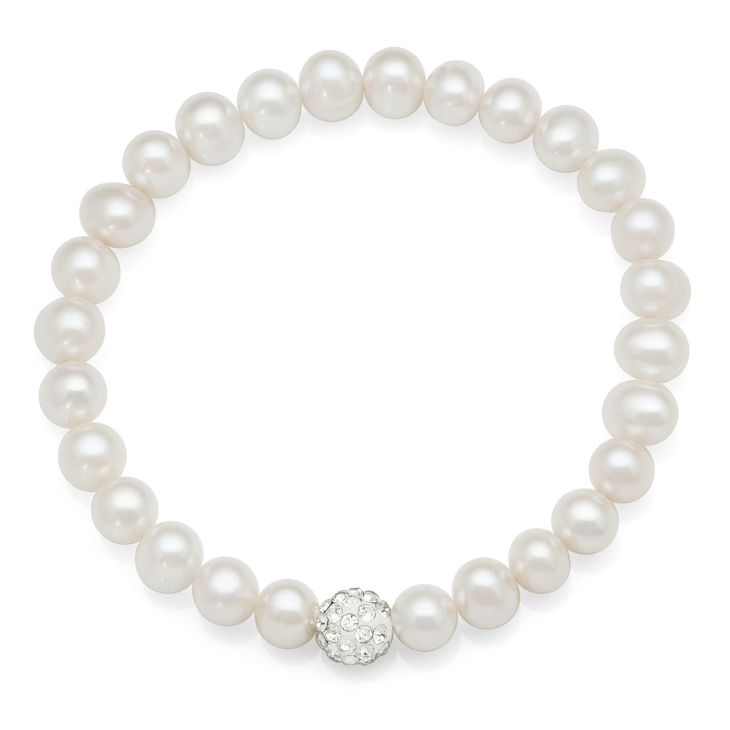 Synthetic 6mm Pearl Stretch Bracelet With 6.5mm Crystal Encr