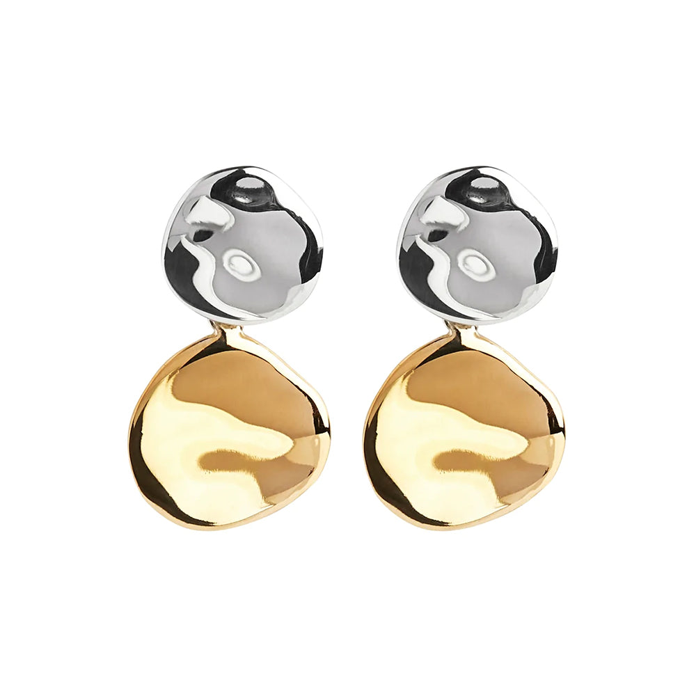 Najo 'Shard' Sterling Silver 2-Tone Double Disk Drop Earring