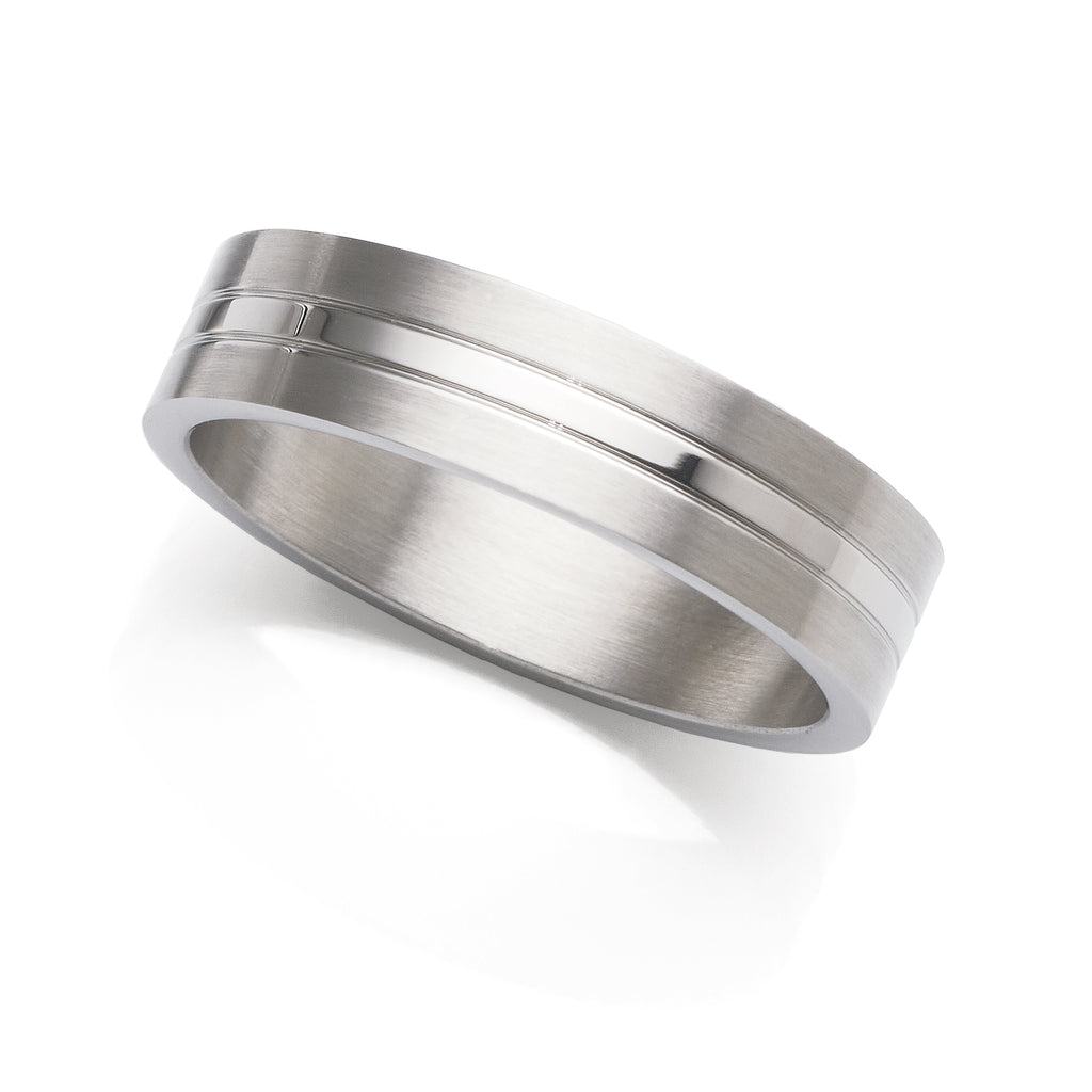 Stainless Steel Polished Centre 6mm Wide Ring
