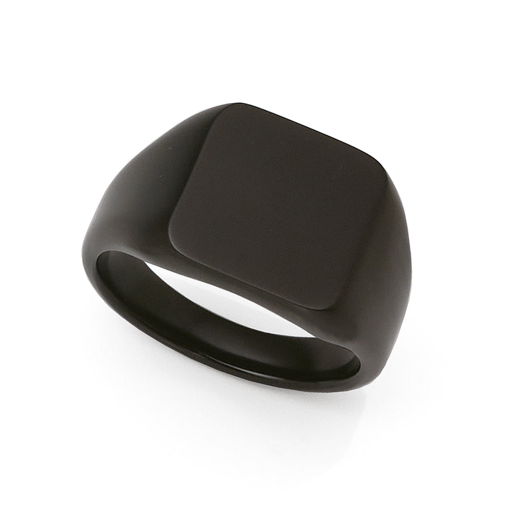 Black Stainless Steel Square Top Signet Ring