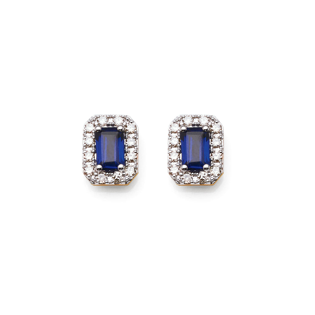 9ct Gold 5x3mm Created Sapphire & Diamond Stud Earrings TDW