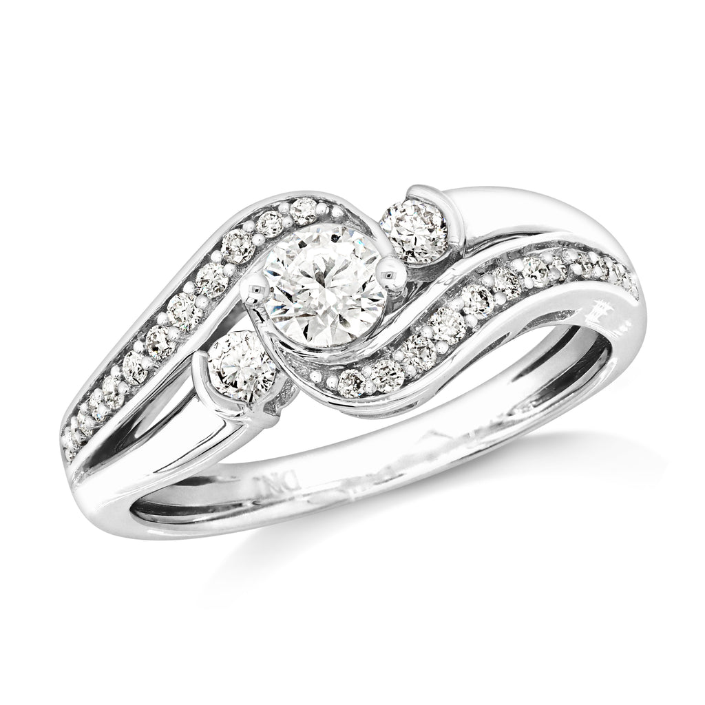 9ct White Gold Diamond Offset Shoulder Dress Ring TDW 0.50CT