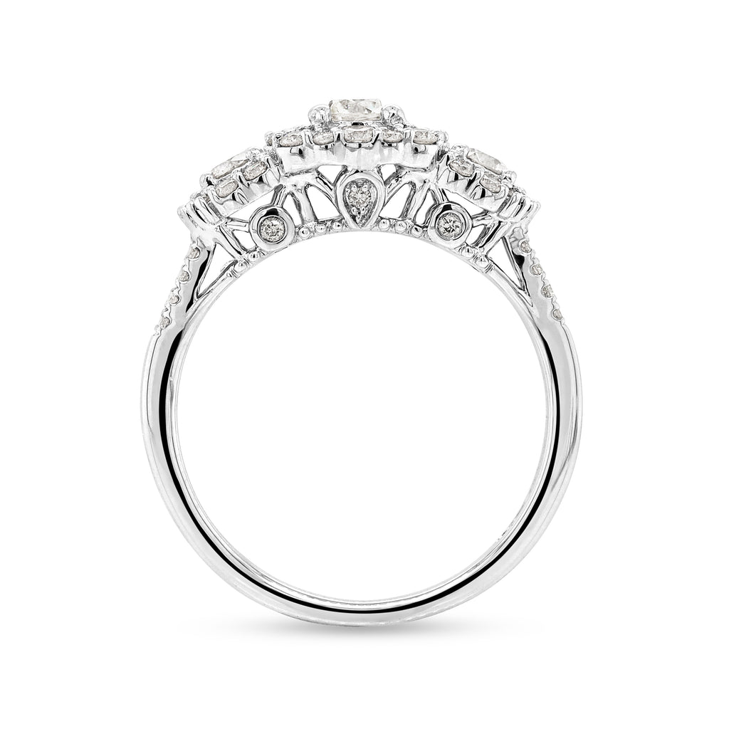 9ct White Gold Trilogy Diamond Double Halo Ring TDW: 1CT