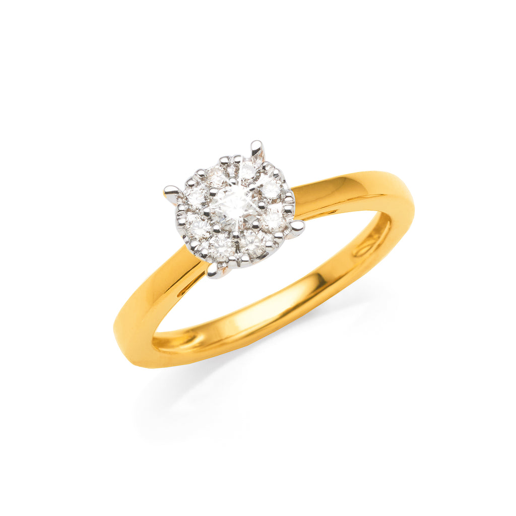 9ct Yellow Gold Diamond Cluster 'Solitaire' Look Ring TDW: 0