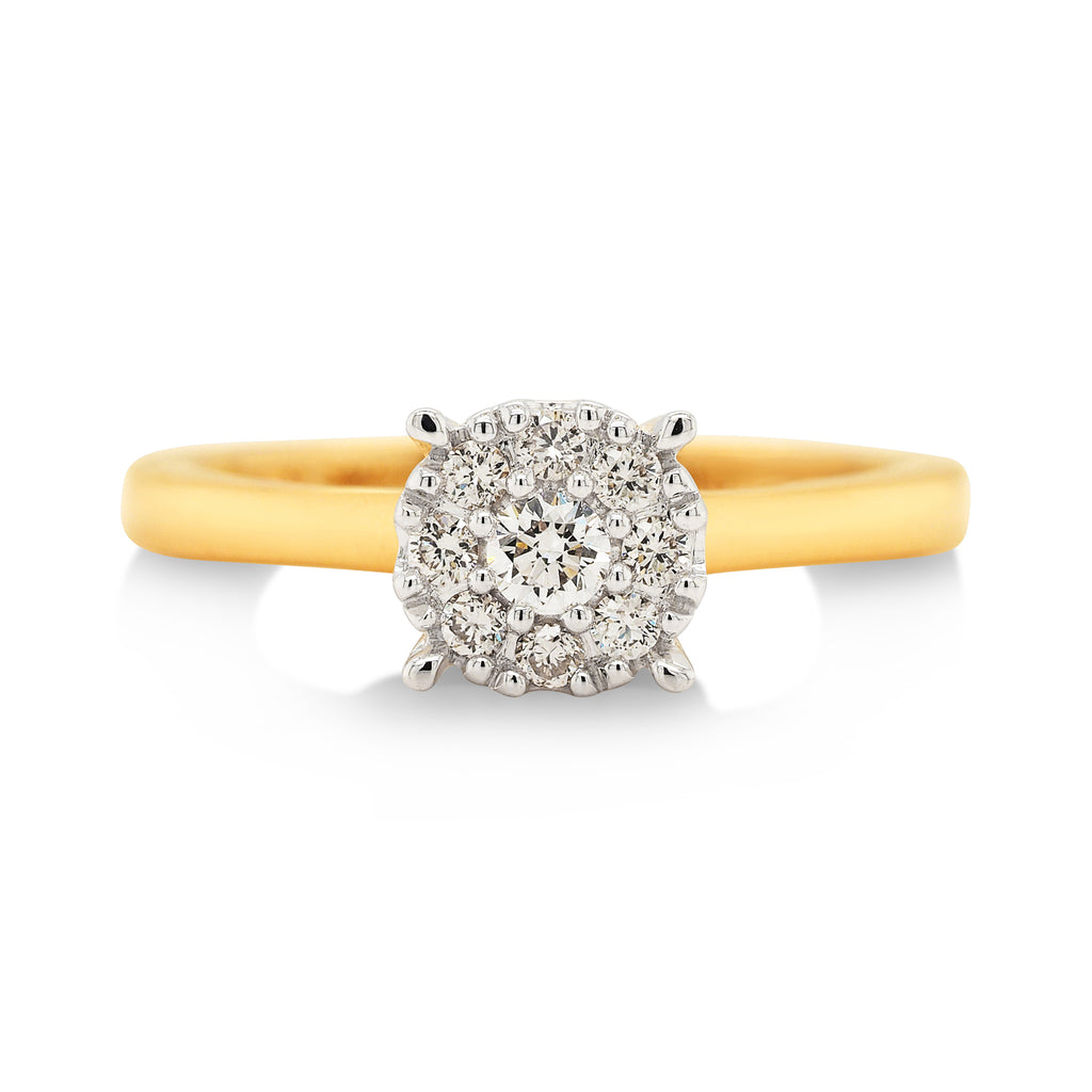 9ct Yellow Gold Diamond Cluster 'Solitaire' Look Ring TDW: 0