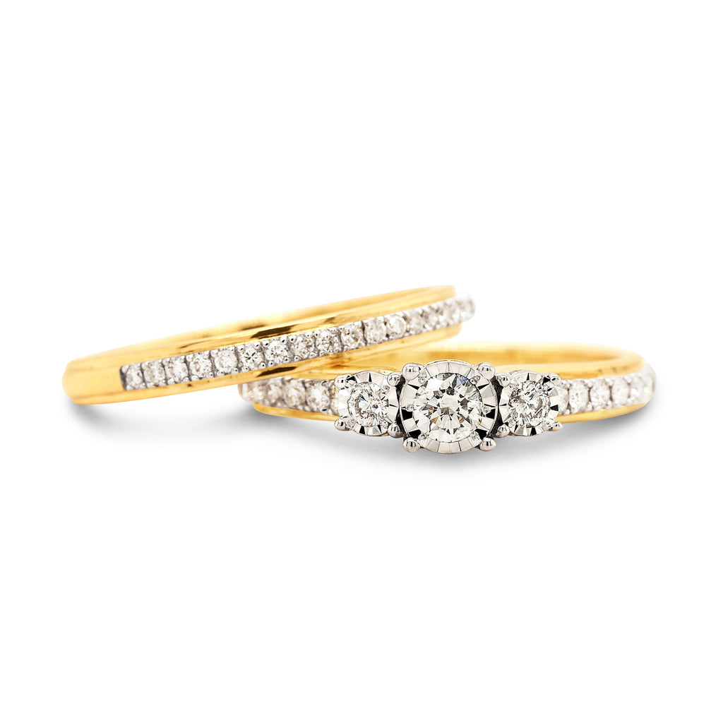 9ct Yellow Gold Brilliant Cut Trilogy Diamond Bridal Set TDW