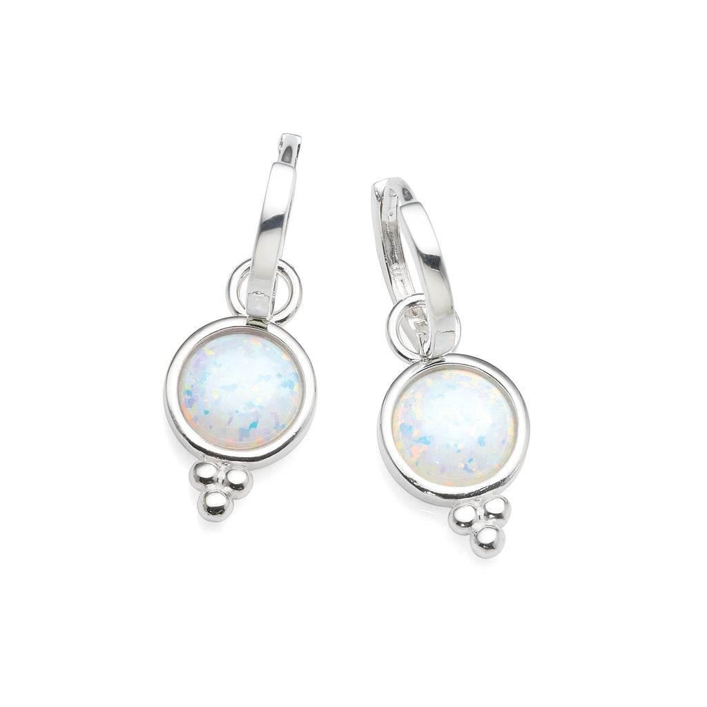 Sterling Silver 10mm Huggies With Created Opal Drop