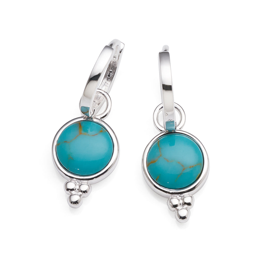 Sterling Silver Created Turquoise Hinged Hoop Earrings