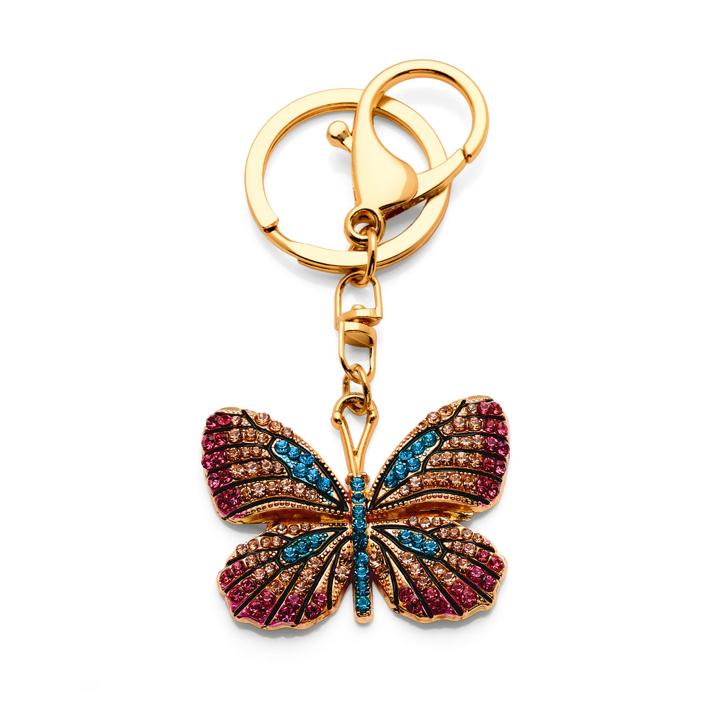 Gold Tone Crystal Encrusted Butterfly Key Ring PKR30