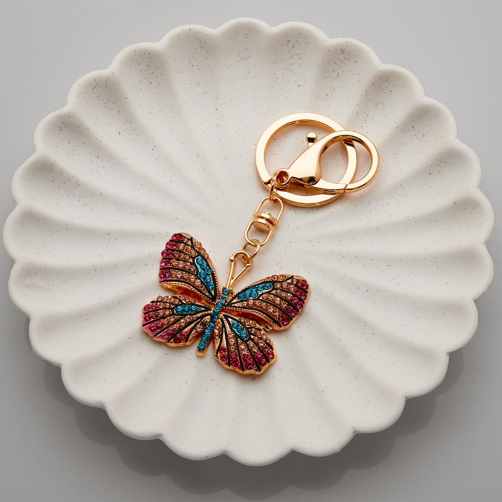 Gold Tone Crystal Encrusted Butterfly Key Ring PKR30