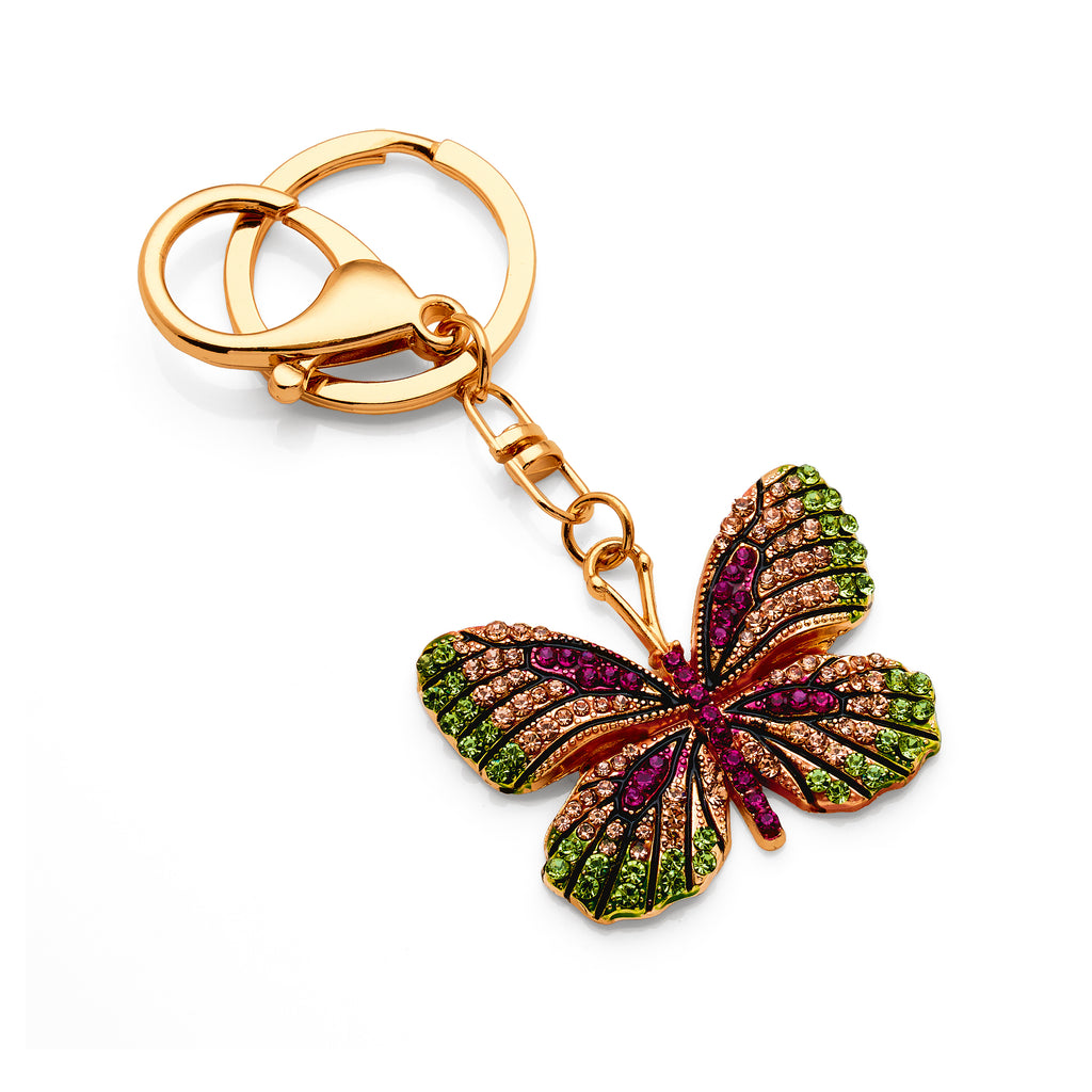 Gold Tone Crystal Encrusted Butterfly Keyring PKR31