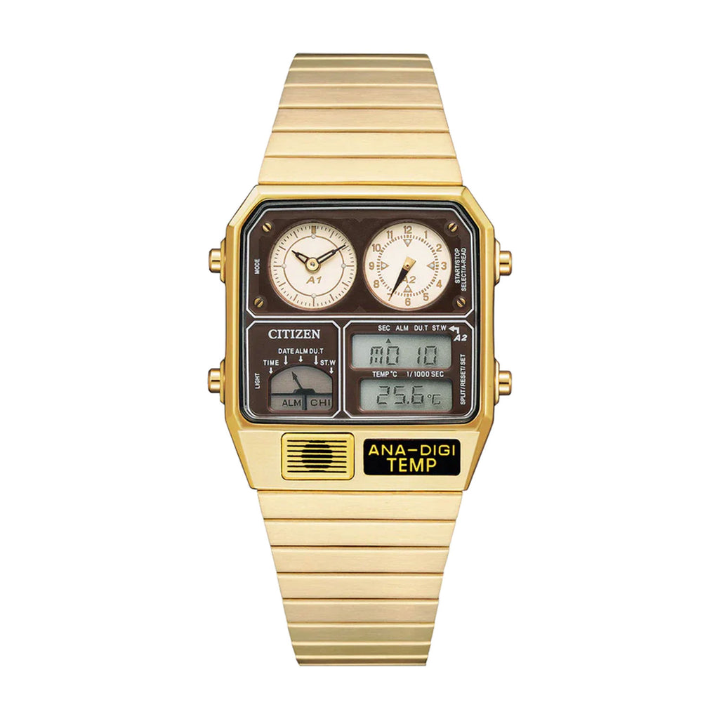 Citizen Retro Gold Tone Analogue Digital Chronograph Watch J