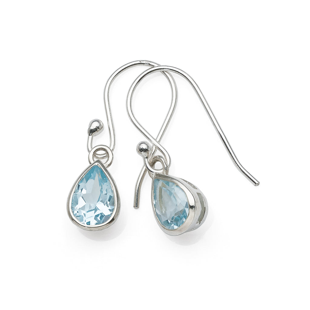 Sterling Silver Natural Pear Blue Topaz Hook Earrings