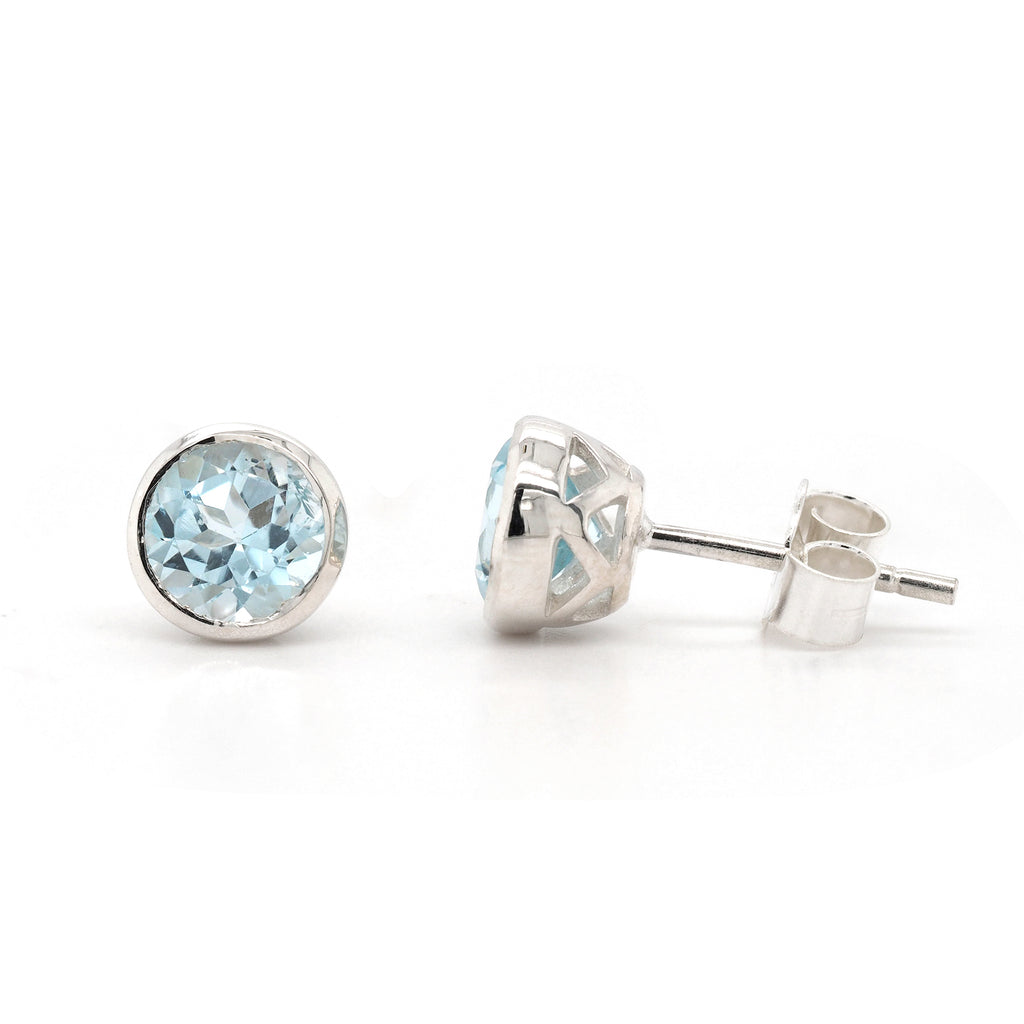 Sterling Silver Natural Blue Topaz Stud Earrings