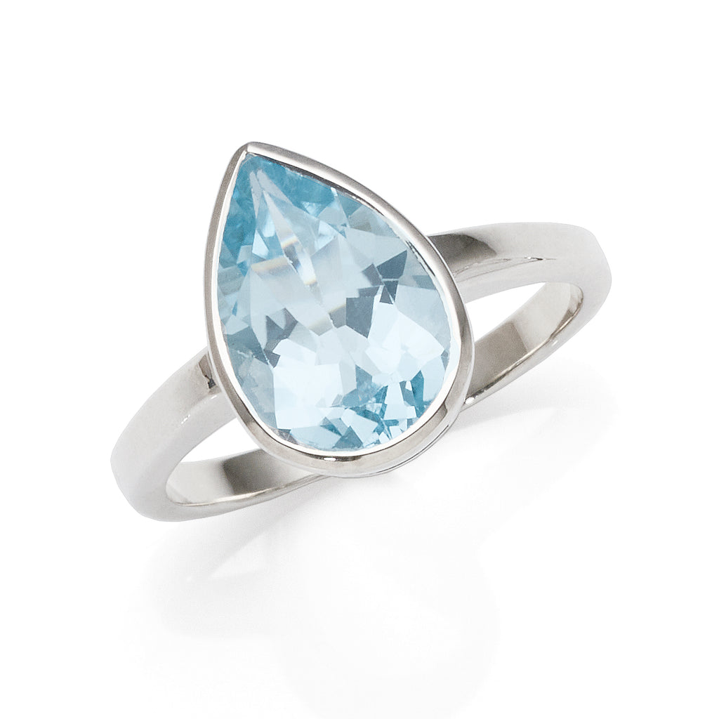 Sterling Silver Pear Blue Topaz Bezel Set Ring