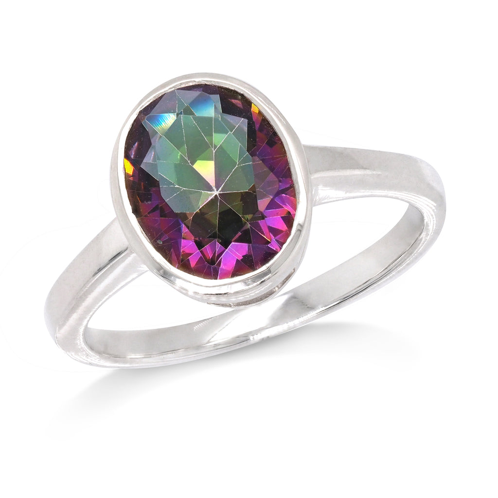 Sterling Silver Oval Mystic Quartz Bezel Set Ring