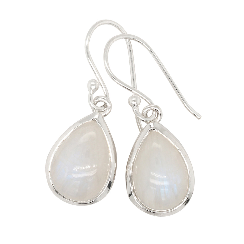 Sterling Silver Moonstone Pear Drop Hook Earrings