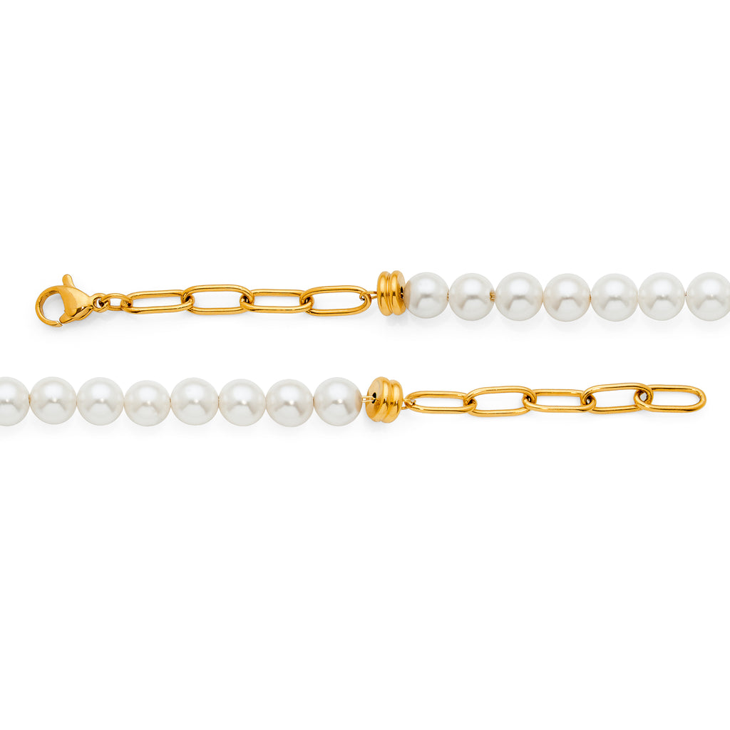 Gold Tone Stainless Steel Pearl Bracelet BSS880