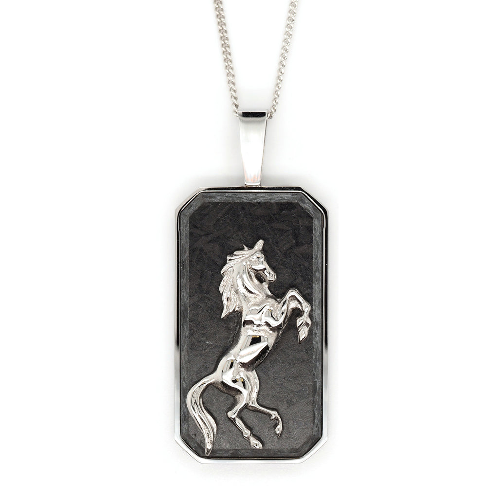 Stainless Steel Black Carbon Horse Pendant