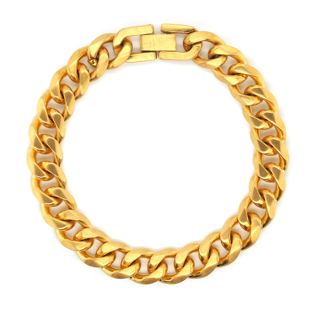 Gold Tone Stainless Steel Chunky Curb Bracelet MBSS55-GOLD