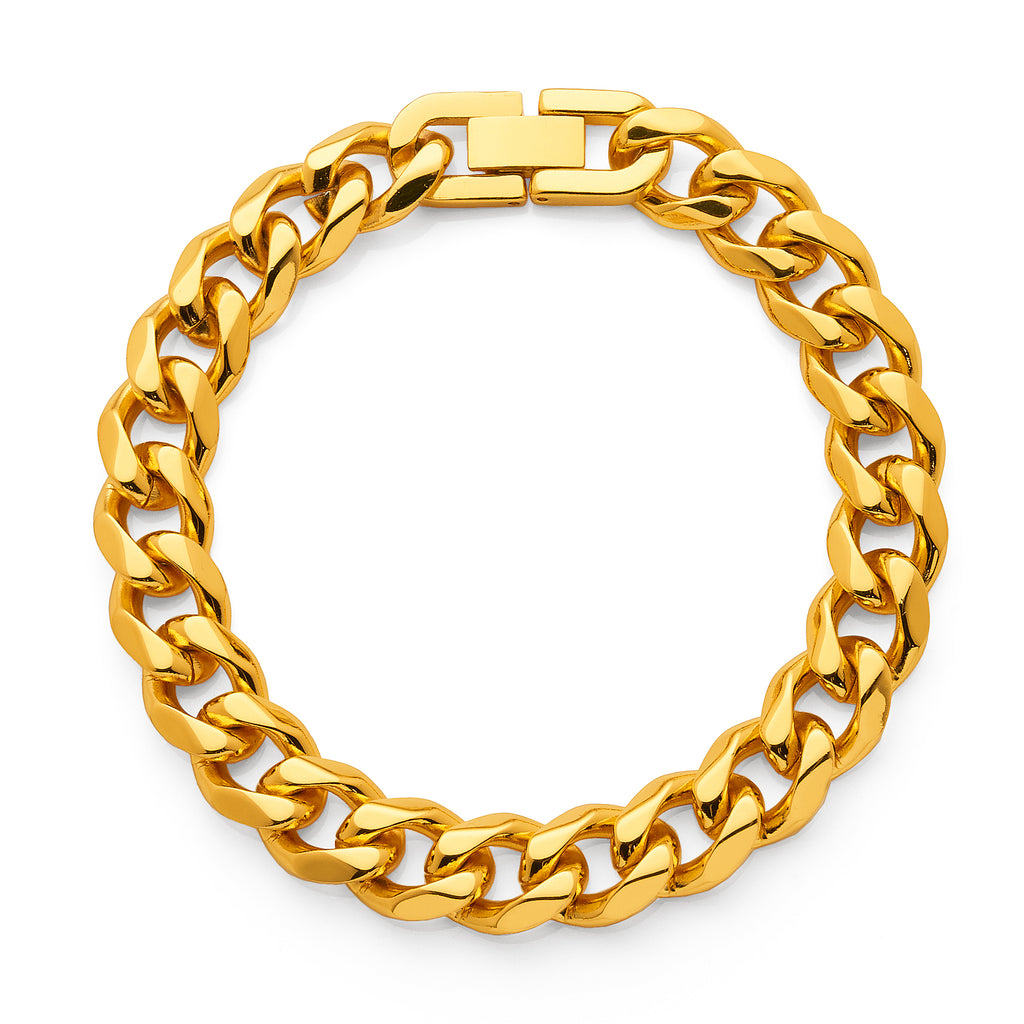 Gold Tone Stainless Steel Chunky Curb Bracelet MBSS55-GOLD